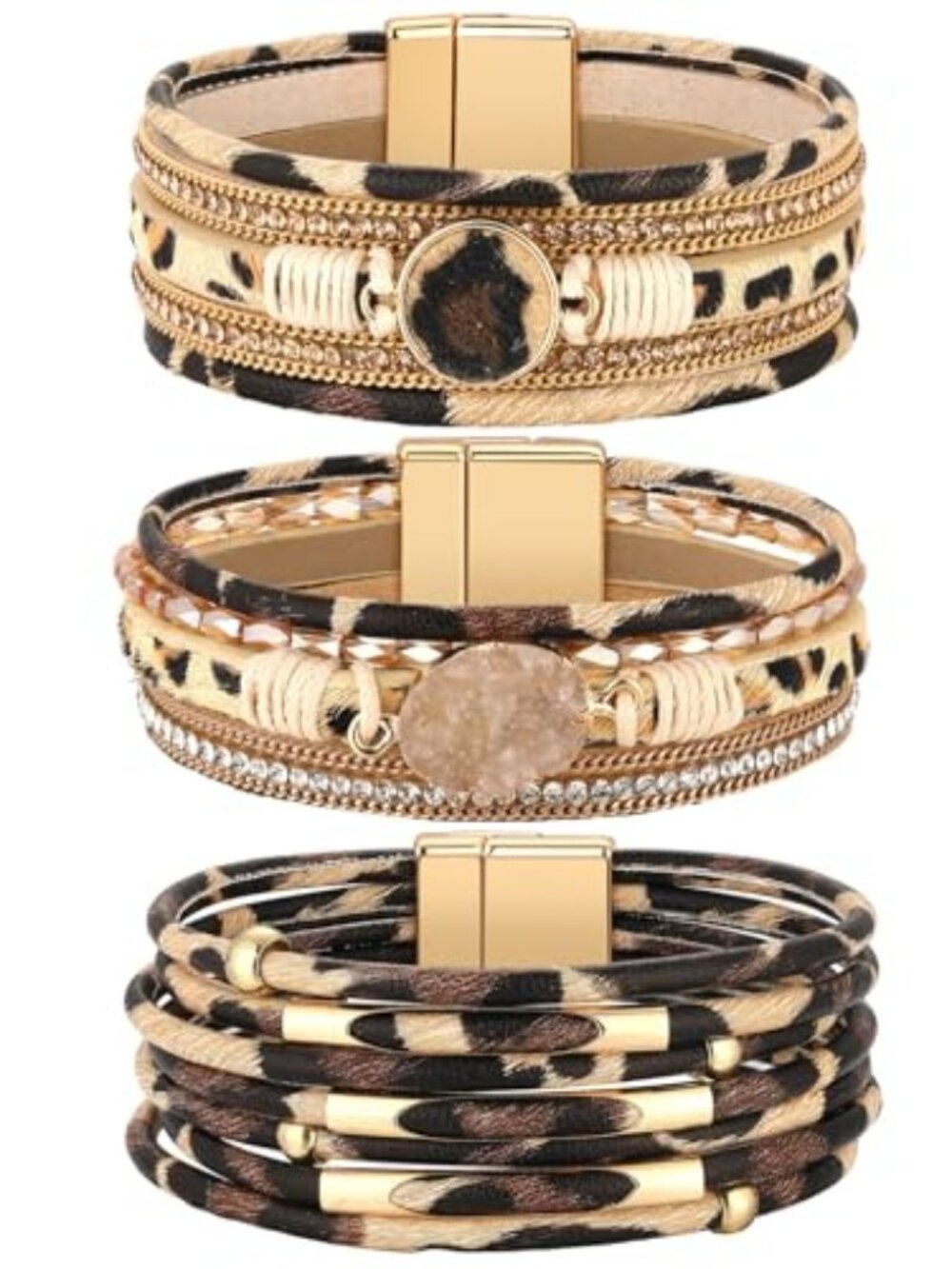 New - 3 Pcs Western Bracelet for Women Leather Multi Layer Wrap Bracelet Western